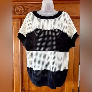 LOFT Black and White open knit top